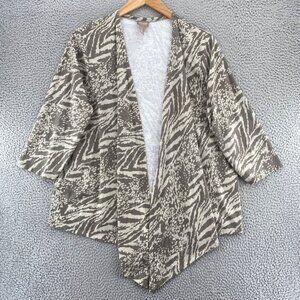 Chicos Sweater Womens 3 US 16 Gray Natural Wonder Burnout Drape Front Cardigan